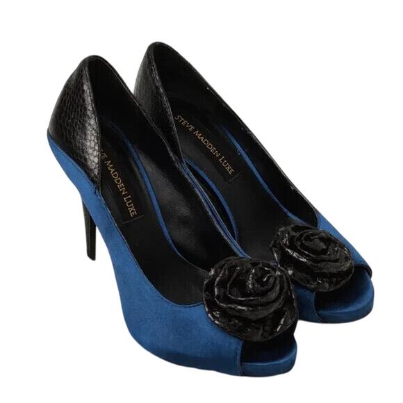 Y2K Steve Madden Blue Peep Toe Pumps Size 6 - Picture 3 of 6